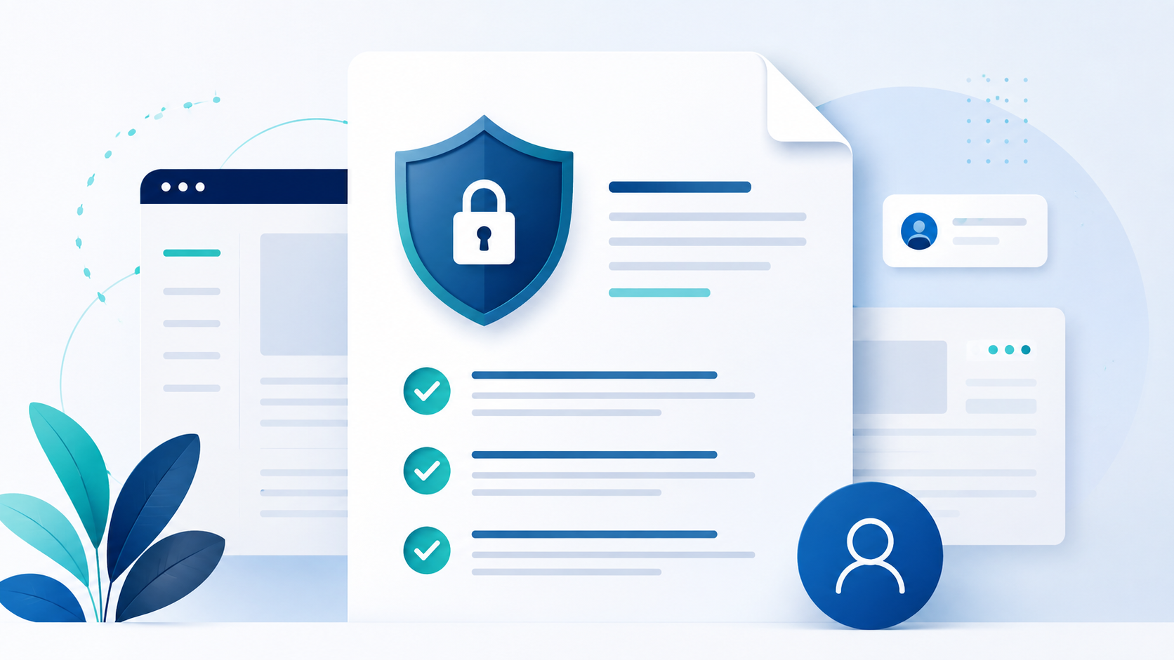 Illustration Website-Datenschutzerklärung Service mit Dokument und Sicherheitsschild