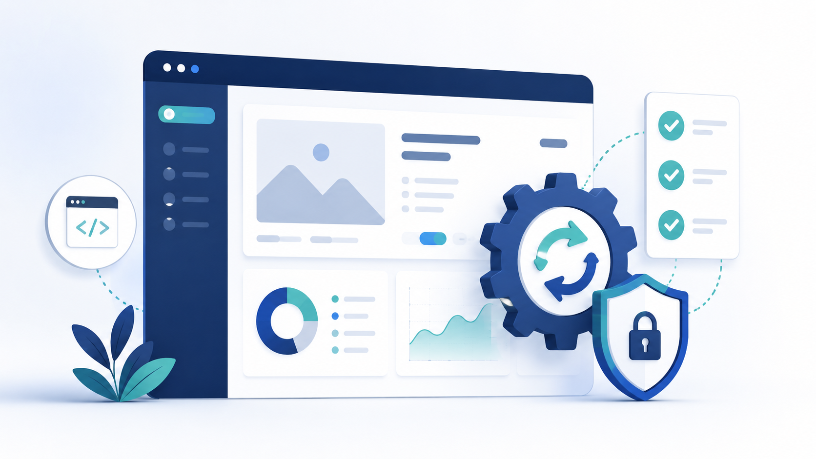Illustration PrivacyAutomate Plugin mit Dashboard, Automatisierung und Sicherheit
